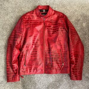 Genuine Leather Red Alligator Skin Jacket